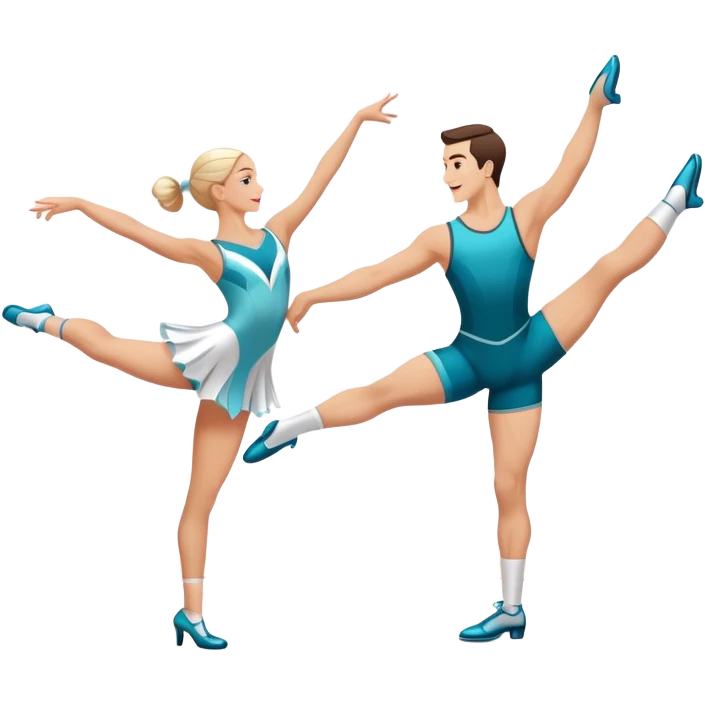 Icon for Sports Dance: a white men and women in competitive attire performing a synchronized dance with acrobatic moves, dance shoes, a rhythmic floor, and a competition backdrop. The icon should capture athleticism, technique, and acrobatic precision. Transparent background. emoji