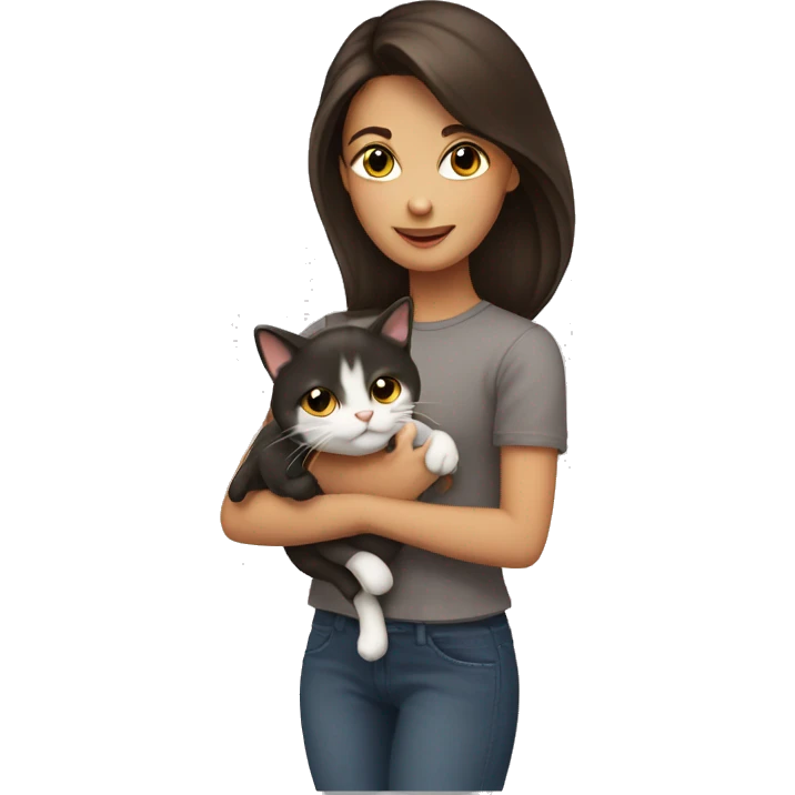 Brunette girl holding cat  emoji