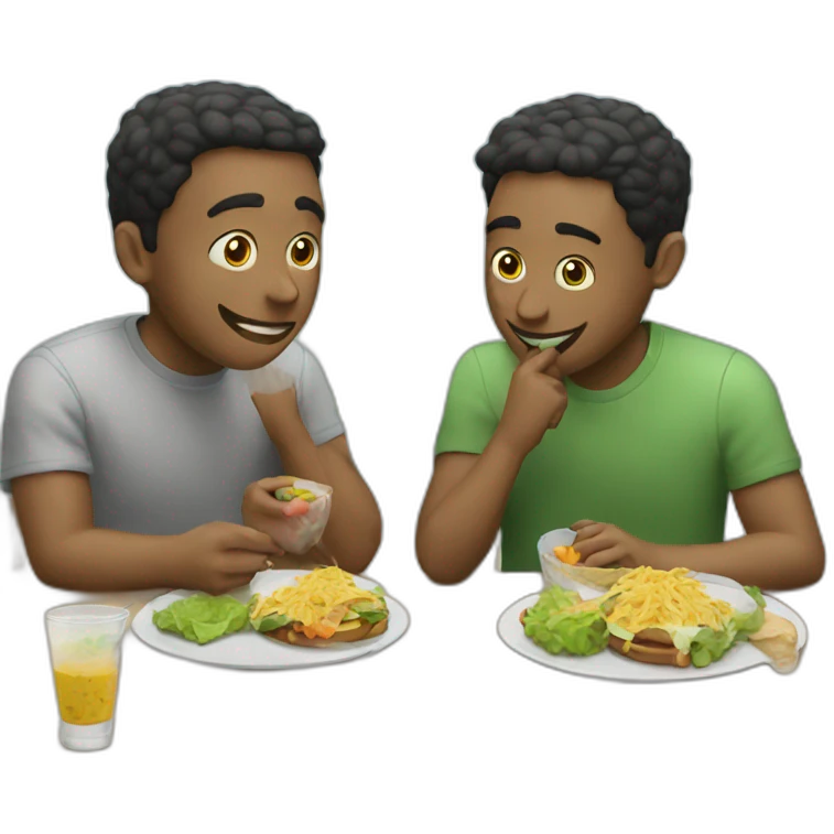 Two friends man eat lunch emoji