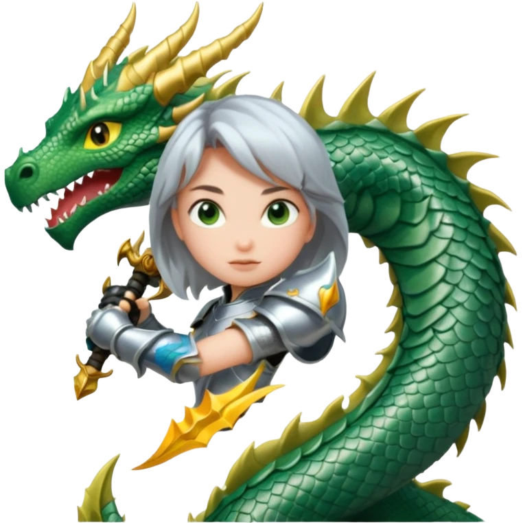 a girl in armor fighting a dragon emoji