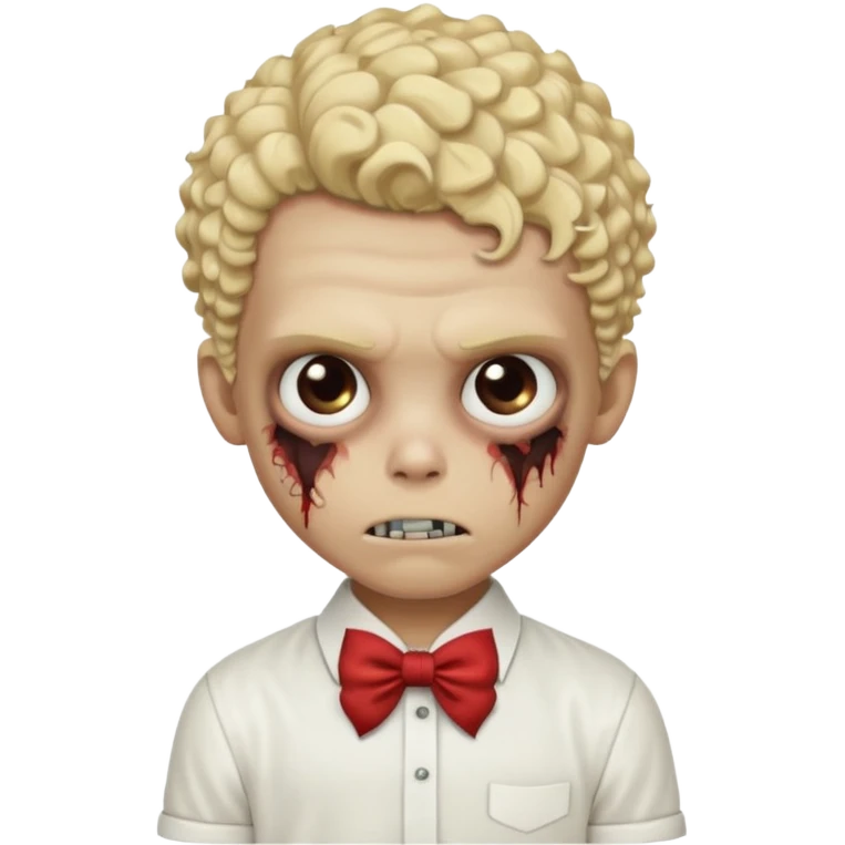 Blonde zombie boy with a white shirt with a bow in his curly hair emoji
