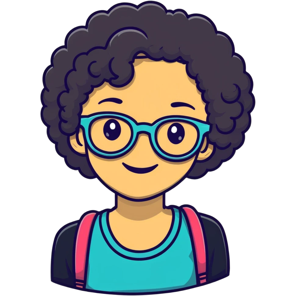 smiling curly-haired girl with glasses emoji