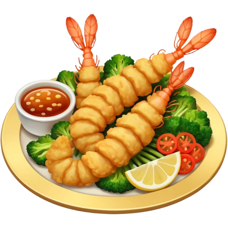 tempura dish emoji, extra crispy, lightly battered shrimp and vegetables, vivid textures, bright lighting emoji