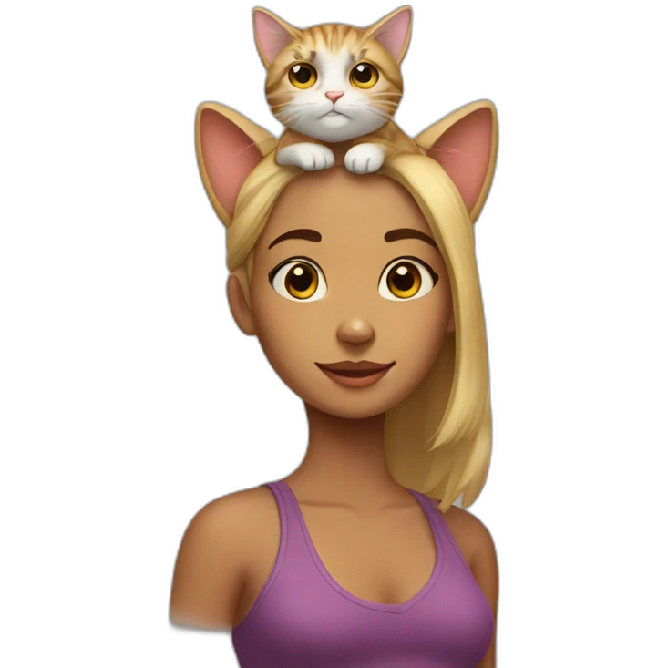 girl with an actual cat on top of her head emoji