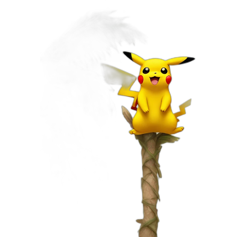 pikachu sitting atop palm tree emoji