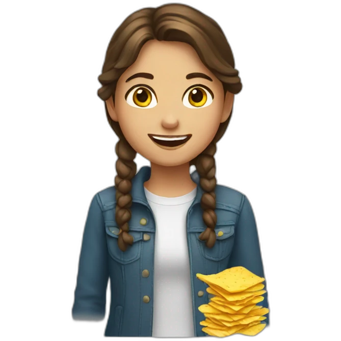 a girl with brown hair with yellow chips instead front tooth emoji