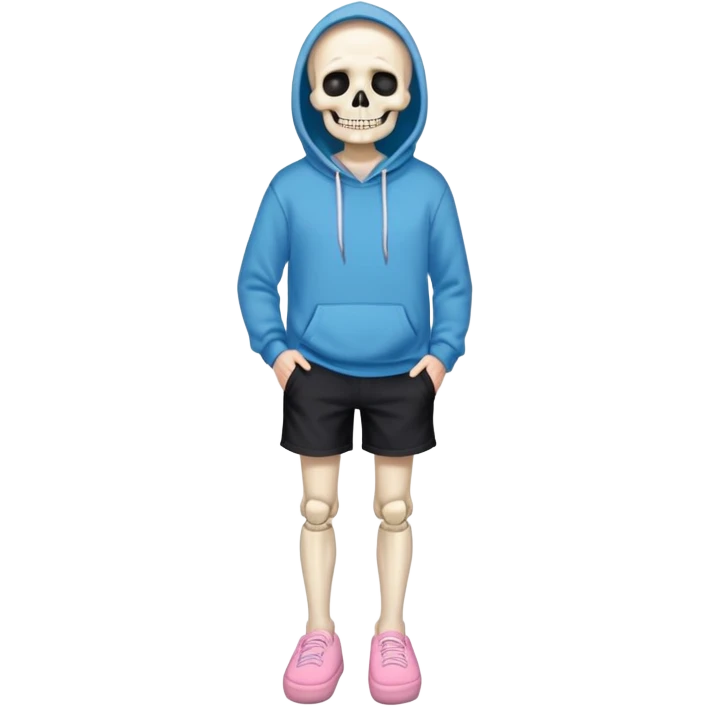Sans The Skeleton, Blue Hoodie-Sweater, Grin, Pink Slippers, Black Shorts emoji