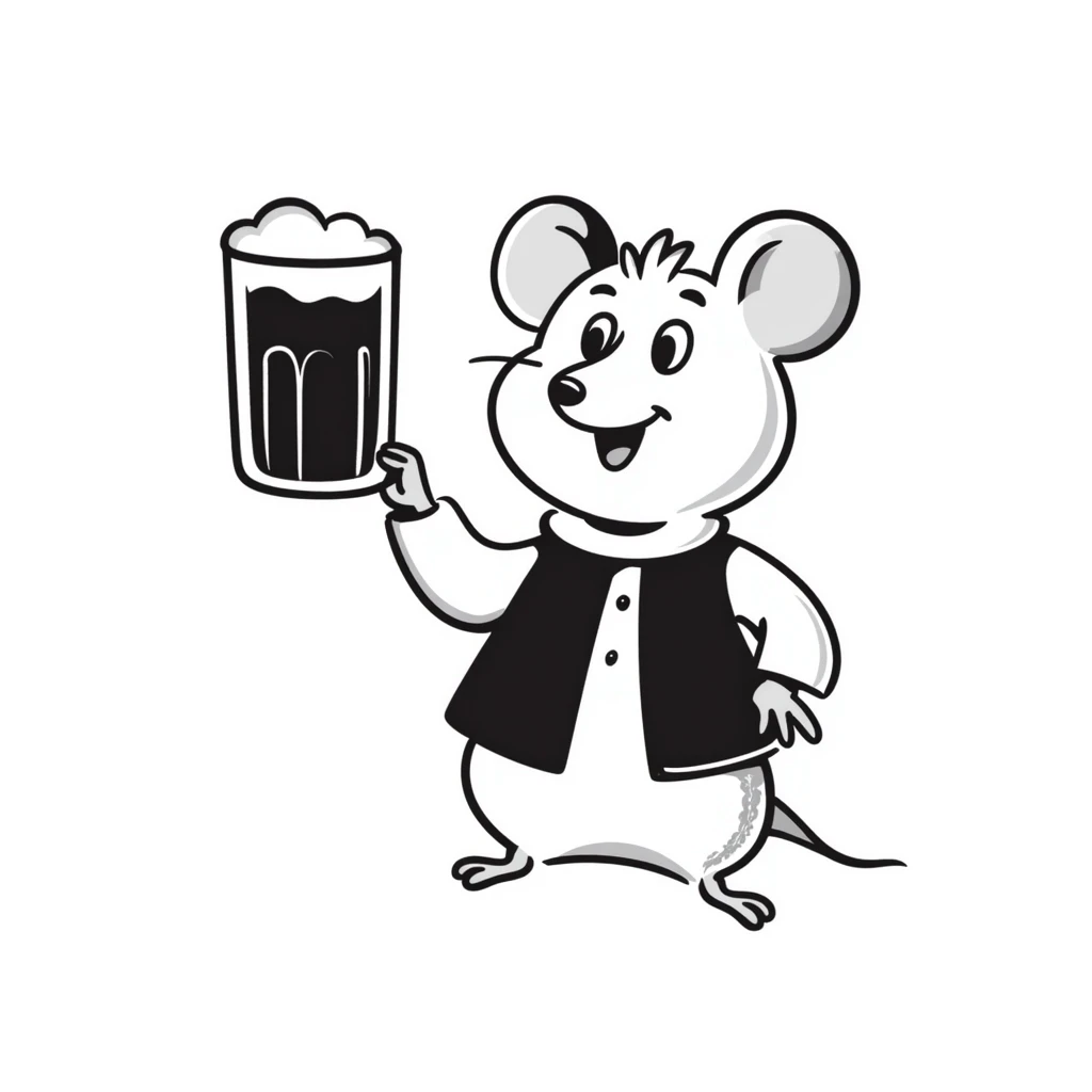 Hand-drawn mouse character toasting with a beer mug emoji
