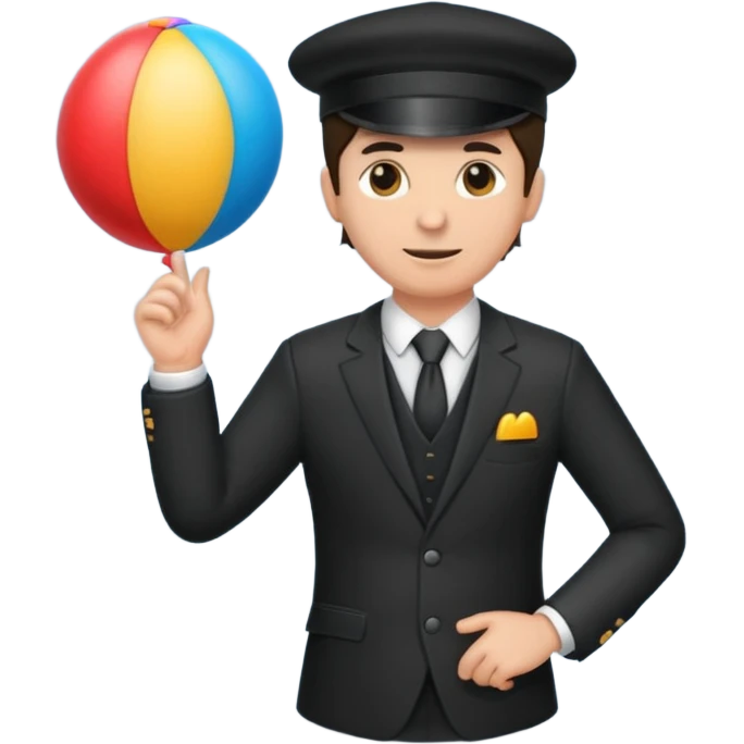 Director tecnico con un traje negro, gorra y un balon bajo el brazo emoji