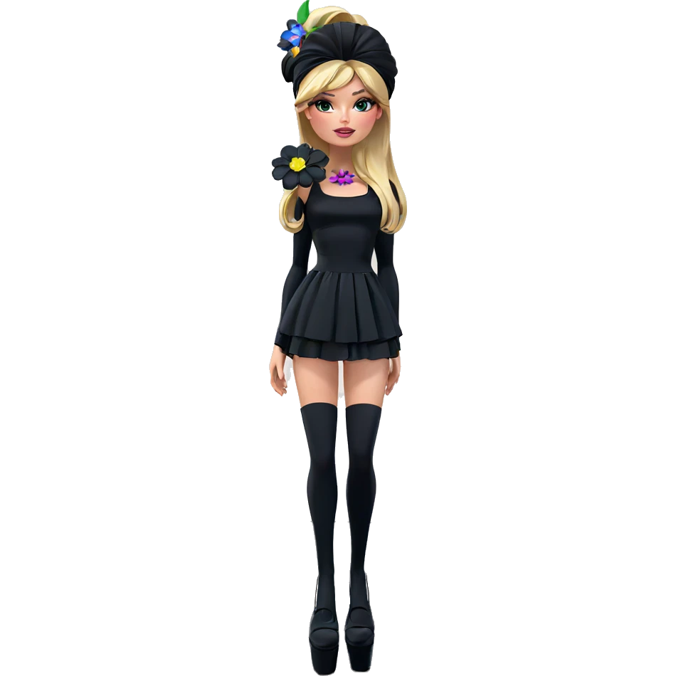 girl in black dress with flowers emoji