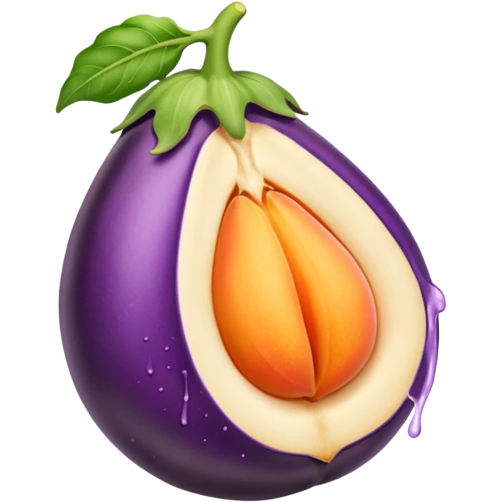 Eggplant with white liquid coming out the top being inserted into a peach emoji