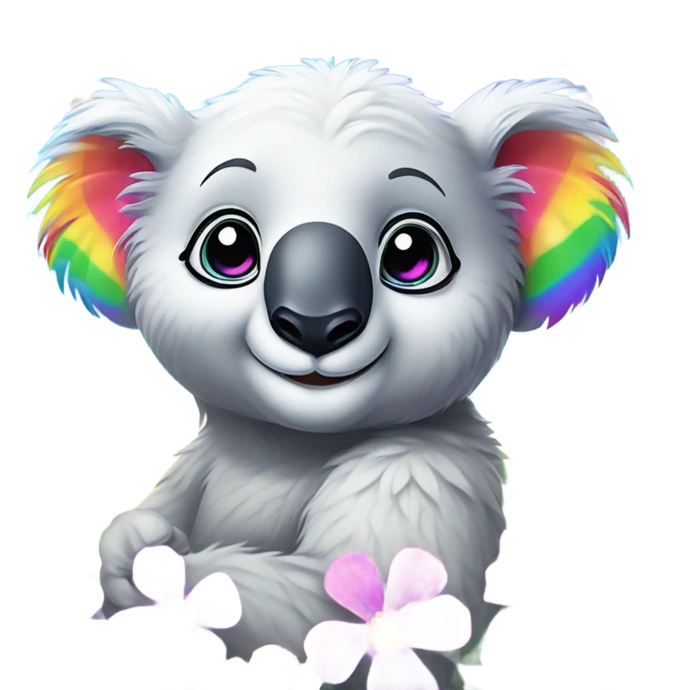 Lisa Frank koala bear with rainbow eyes with flowers emoji