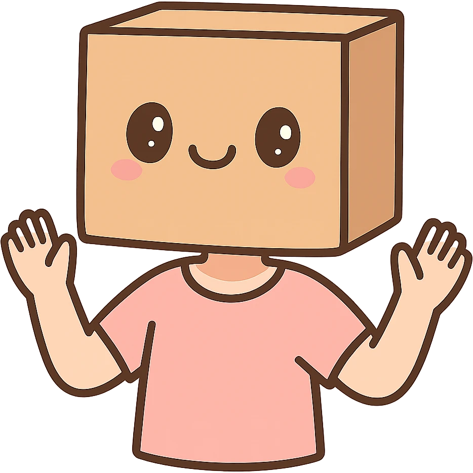a person with a cardboard box on their head, the box has a cute smile, playful and lighthearted style emoji