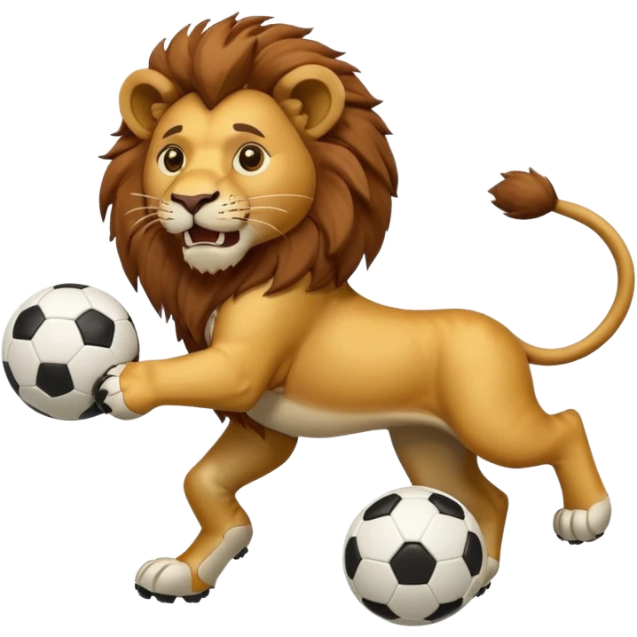 lion kicking a soccer ball, energetic and fun emoji