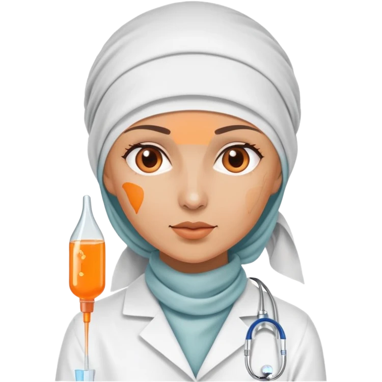 leukemia patient with headscarf and IV drip with doctor, orange ribbon symbol emoji