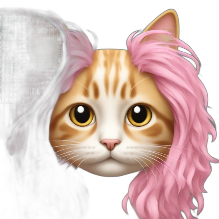 Cat with pink long hair and a Badminton bag emoji