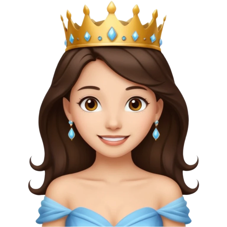 a beautiful brunette hair princess, wear a crown, wearing a gown with elegant piercing and smile gently  emoji