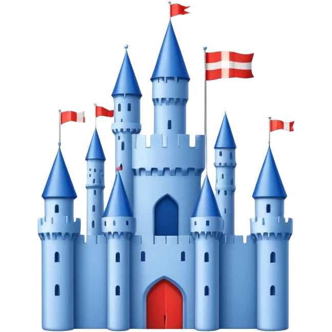 The flag has a yellow background with four horizontal red stripes running across it. In the upper left corner, there is a blue rectangle containing a white, stylized castle with three towers, the middle tower being taller than the others. emoji