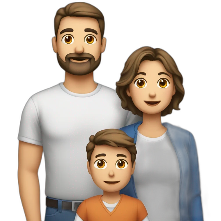 Familia padre calvo con barba, madre morena, hijo moreno con barba e hija rubia emoji