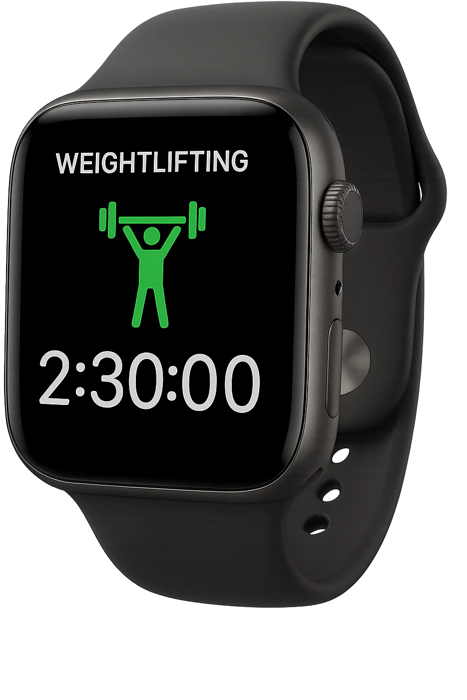 smartwatch con modalità attiva di pesi che segna 2 ore e mezza di palestra, REALISTICA 4K emoji