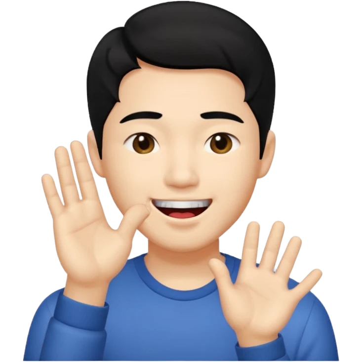 Asia guy black hair side part rubbing hand together and smirking with tongue out on the side emoji