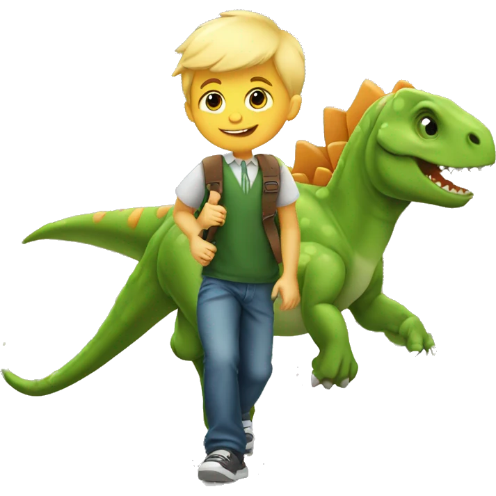Cute boy blonde dinosaur going to school  emoji