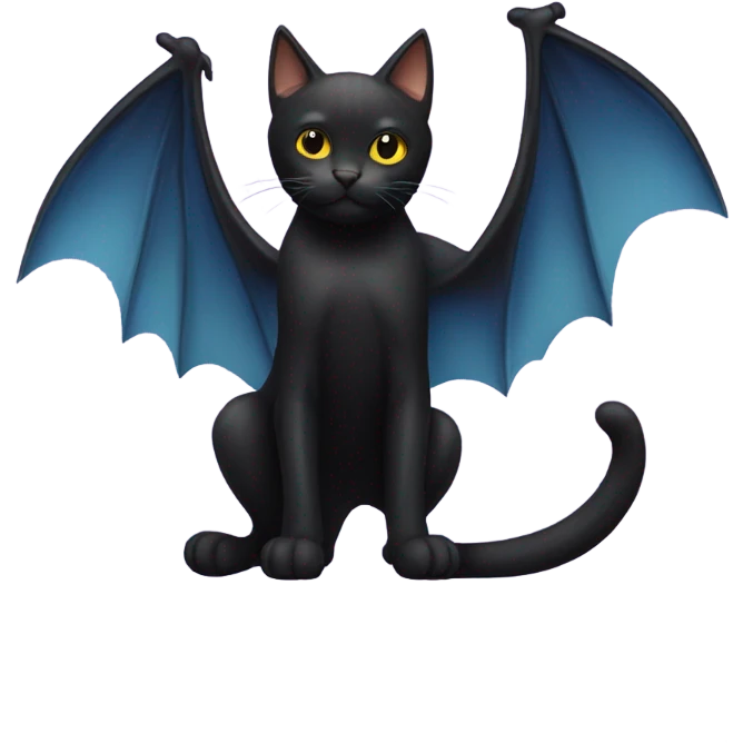 Black cat with bat wings and long tail emoji