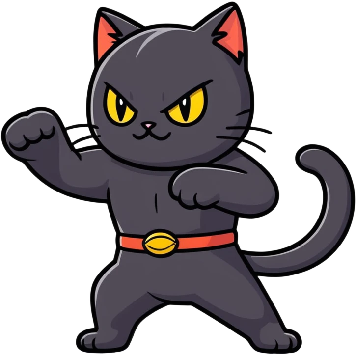 The black cat was fighting. emoji