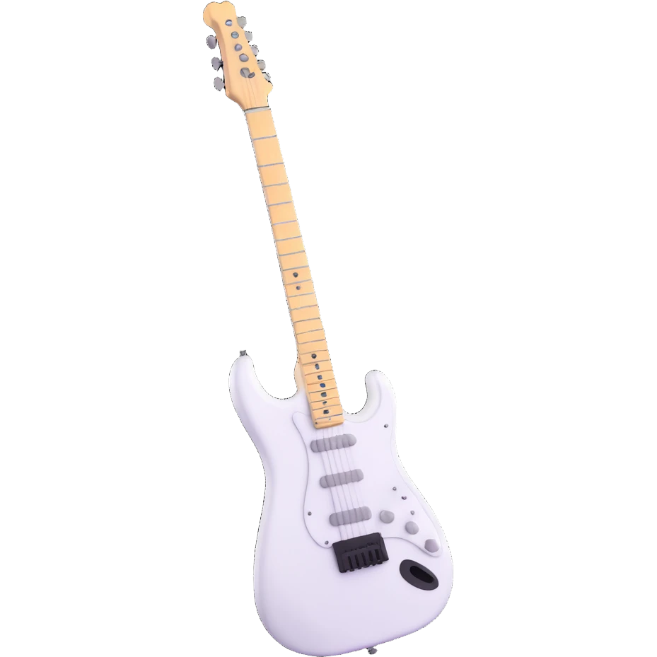 White electric guitar with sleek shiny body, black strings, and smooth neck emoji