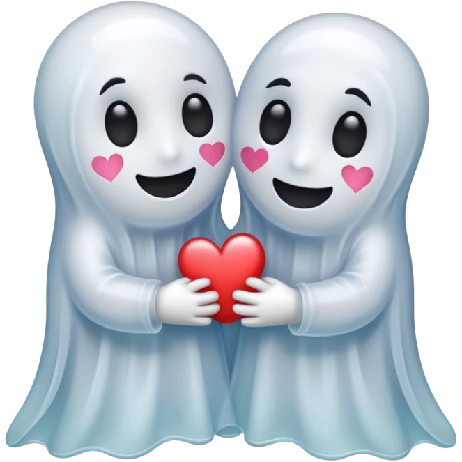 Two ghosts hugging with hearts around  emoji