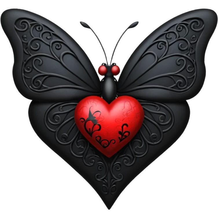 realistic gothic heart with a black butterfly emoji