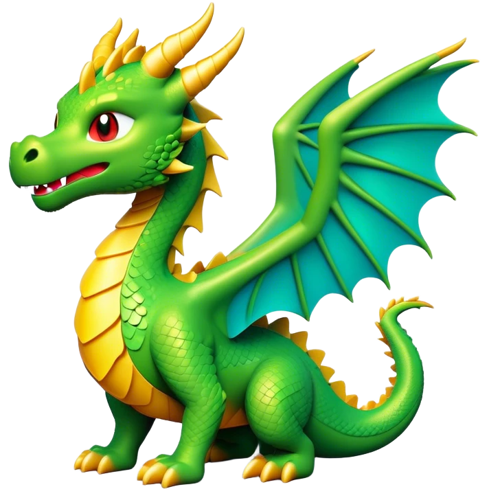 Clash of Clans aesthetic: Cinematic Playful Dragon Emoji, rendered in a 3D vector-style similar to standard emojis with minimal shading and bold, simplified shapes. A compact, isometric dragon with majestic wings and intricately scaled details, softly glowing with a legendary, mythical charm. Simplified yet unmistakably iconic, highly detailed and consistent, glowing with a soft radiant brilliance and high shine. Stylized with a touch of fantastical might and a soft glowing outline, capturing the essence of a mighty dragon with a friendly, playful demeanor! emoji