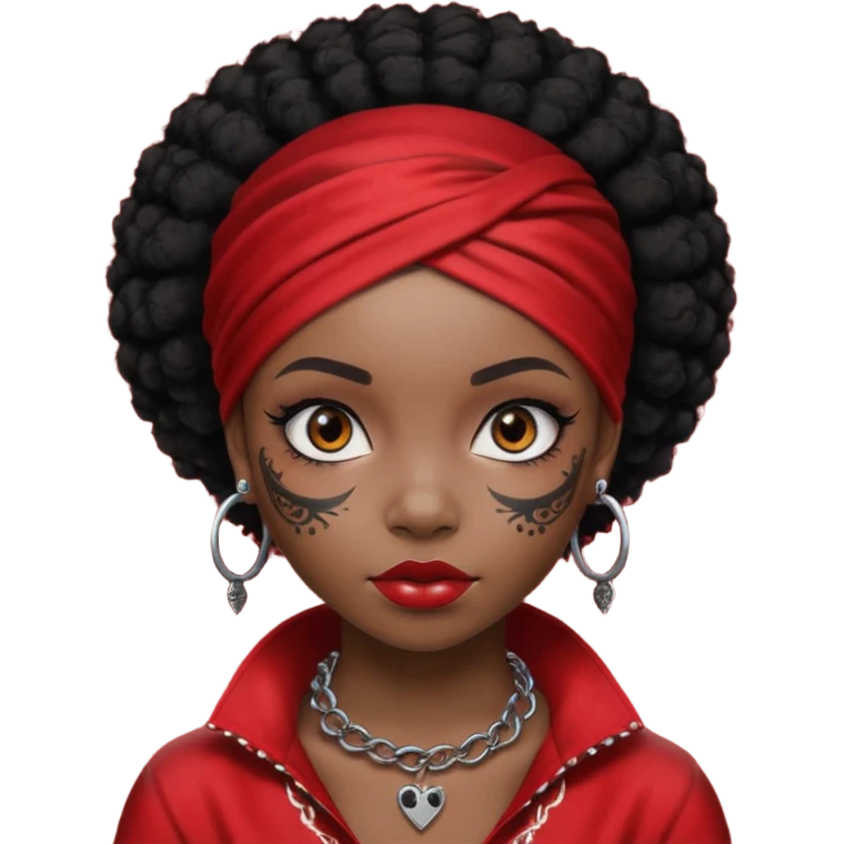 black afro hair with red head bandana and lots of face tattoo black skin girl emoji