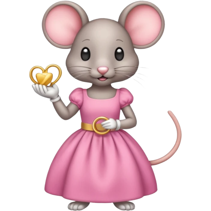 Stuffed mouse with rings and pink dress emoji