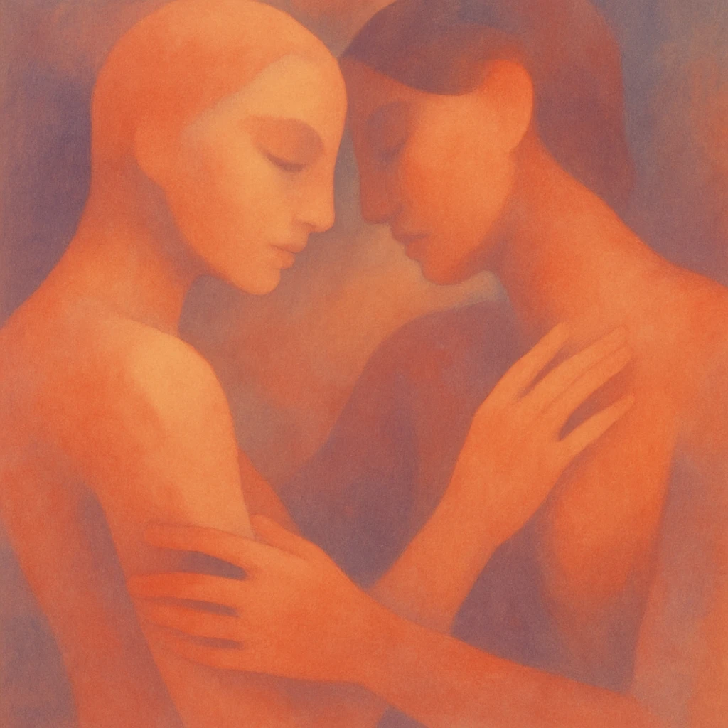 abstract sensual art with soft lighting, focusing on the connection between two figures emoji