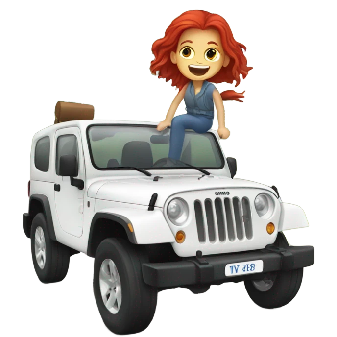 White Jeep with a red headed girl driving emoji