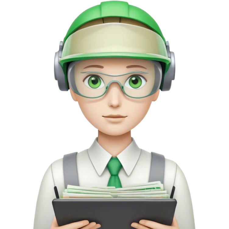 human like robot bookkeeper wearing an accounant Green eyeshade visor and holding spreadsheets emoji