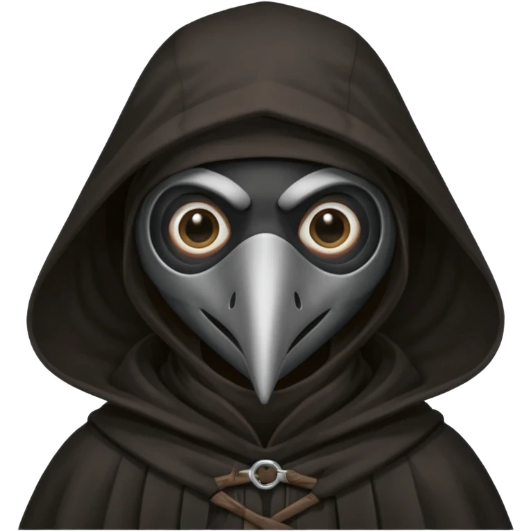 plague doctor
hooded cloak - dark black/charcoal
cute, simplified style
happy expression emoji