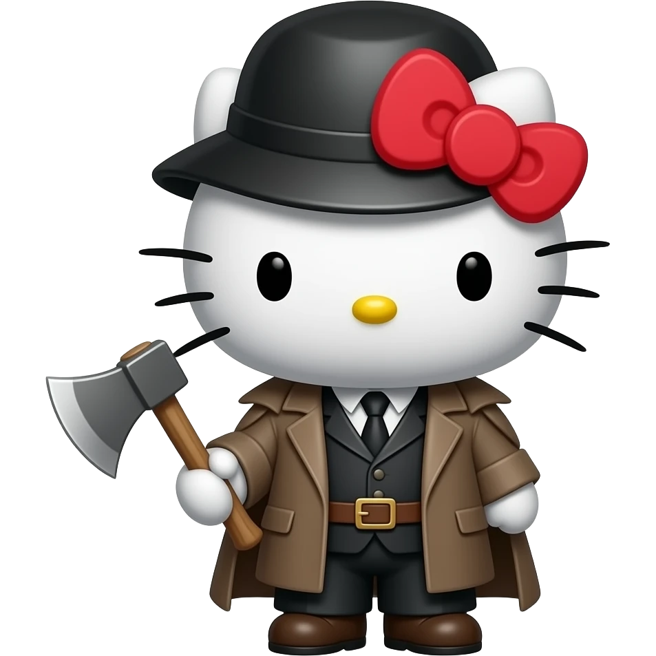 hello kitty disfrazado de rodia Raskolnikov de dostoievsky con su hacha emoji