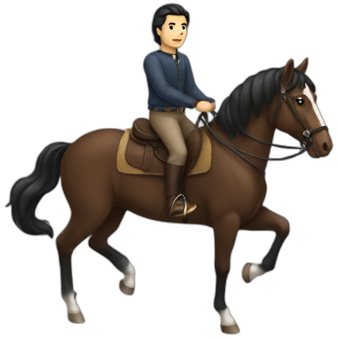man with dark hair riding horse emoji