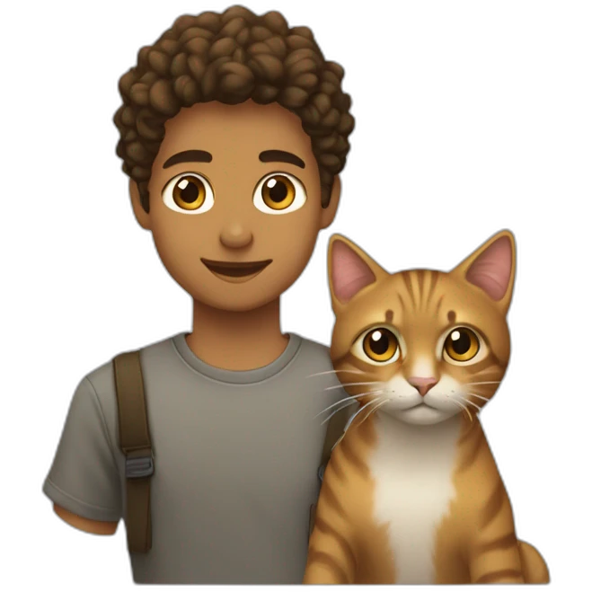 joven pelo castaño con gato atigrado emoji