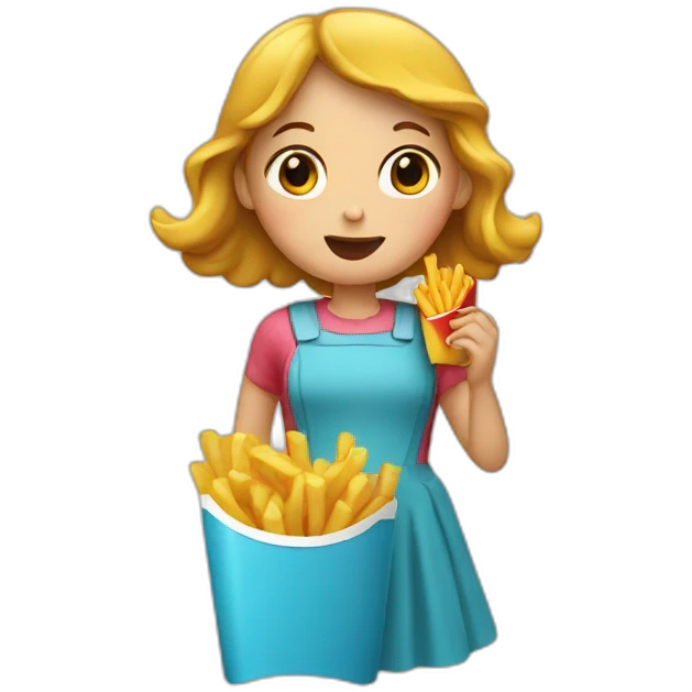 a girl eating french fries emoji