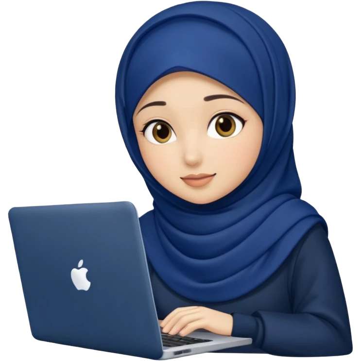 dark blue hijab cute girls with labtop with front profile emoji