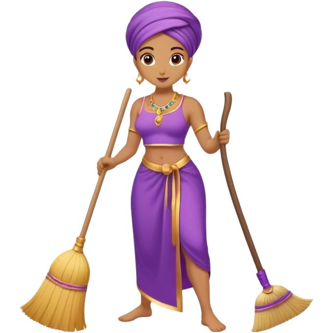genie cleaning up, genie with a broom, genie sweeping the floor, no artifacts, no extras, two arms, one broom, purple clothing emoji