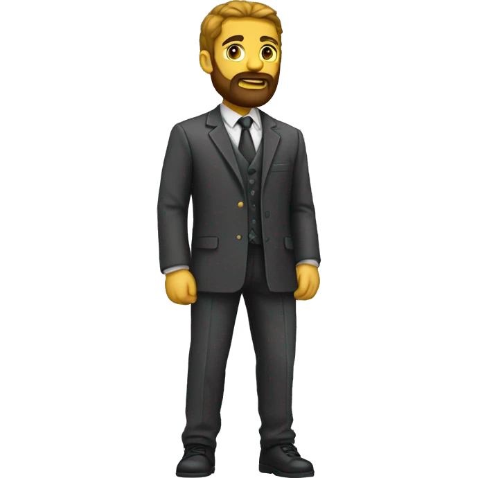 Roman male wearing a suit standing straight up , full beard mix with yellow  emoji