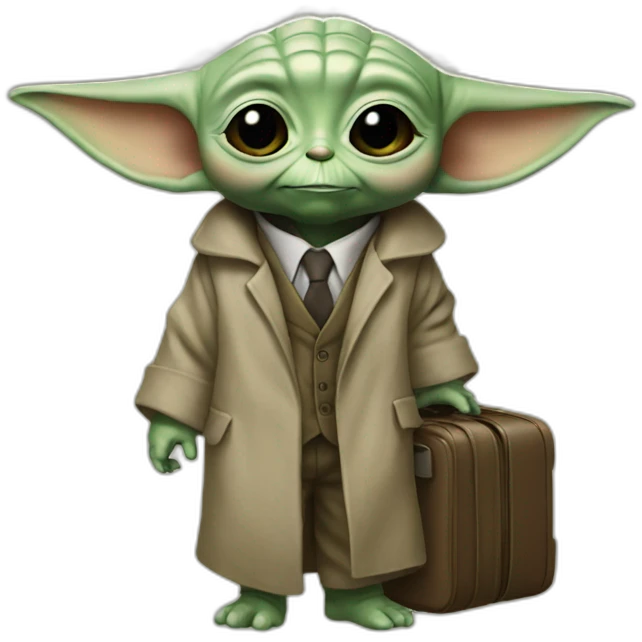 BABY YODA WEARING A SUIT HOLDING A SUITCASE emoji