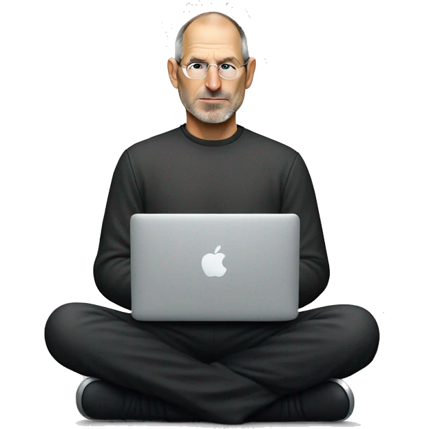 Steve job sitting cross-legged and workin on a macbook emoji