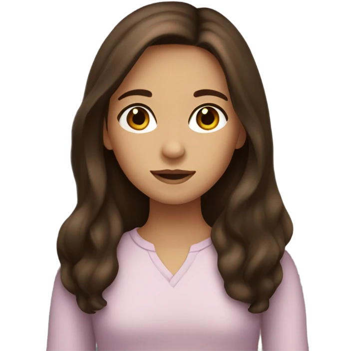 Girl with long brown hair, dark brown eyes emoji