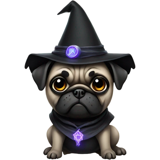 cyberpunk pug wearing a black wizard's hat emoji