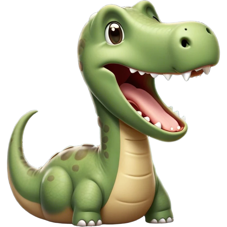 Cinematic Cute Yawning Brontosaurus Portrait Emoji, Head tilted slightly with a dramatic, wide-open yawn, showcasing its monumental, elongated neck and a massive, textured body with sleepy, half-closed eyes and a relaxed, open mouth, Simplified yet irresistibly cute features, highly detailed, glowing with a soft, cozy ancient glow, high shine, relaxed yet expressive, stylized with a dash of whimsical prehistoric ease, soft glowing outline, capturing the essence of a drowsy yet affectionate Brontosaurus that appears ready to stretch and yawn its way out of the screen! emoji